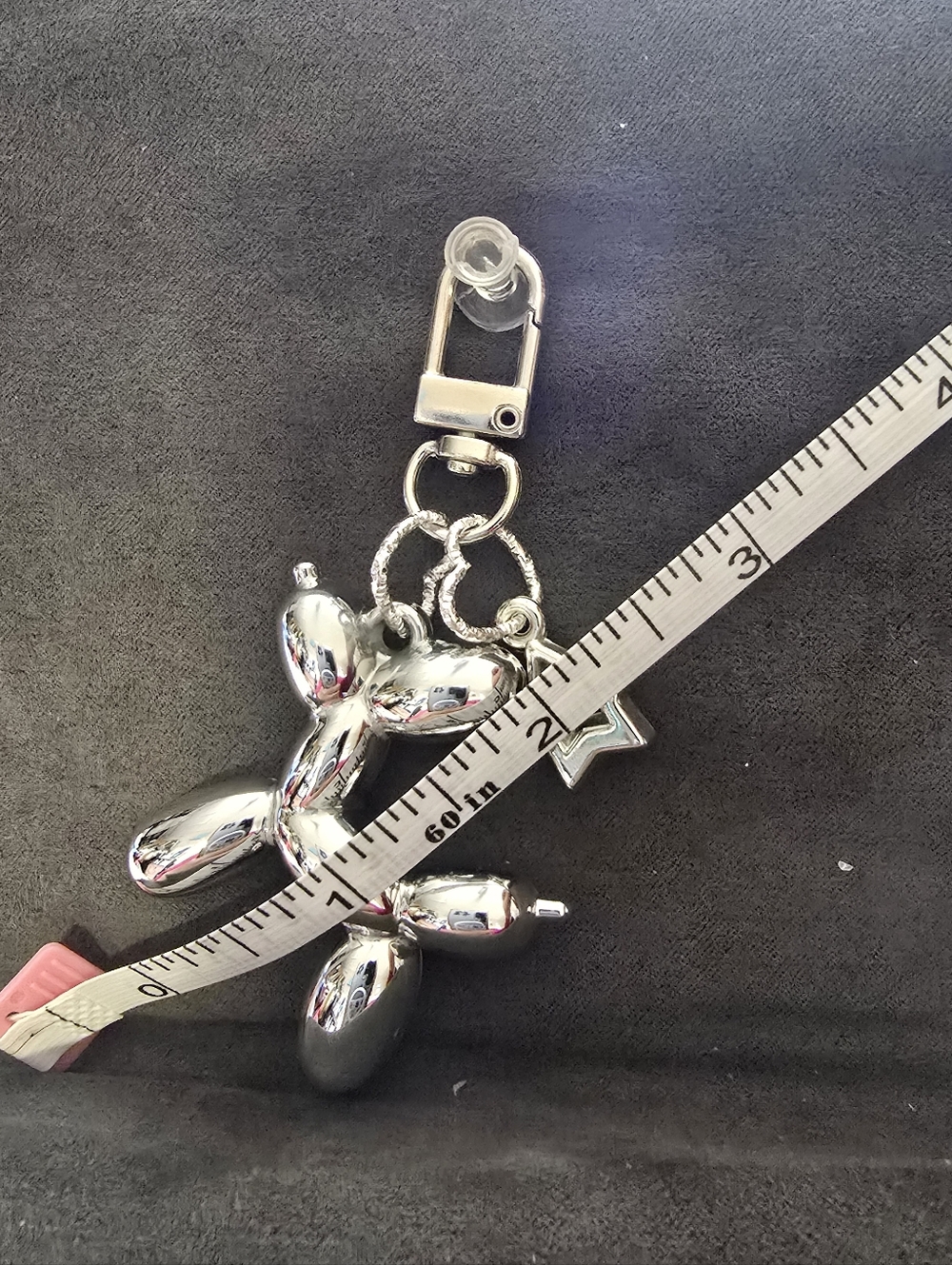 #2024 🧜‍♀NEW SILVER PUFFY BALLOON DOG PURSE CHARM with Star & 2 Hearts 3.25"x2" - Picture 4 of 14